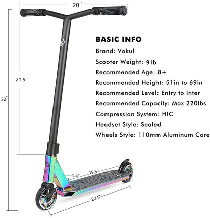 VOKUL K1 Pro Scooters Stunt Scooter Trick Scooter for Boys Intermediate and Beginner Freestyle Scooter for Kids 8 Years and UP,Teens and Adults -Quality Kick Pro Scooter for Boys and Girls (Neo)