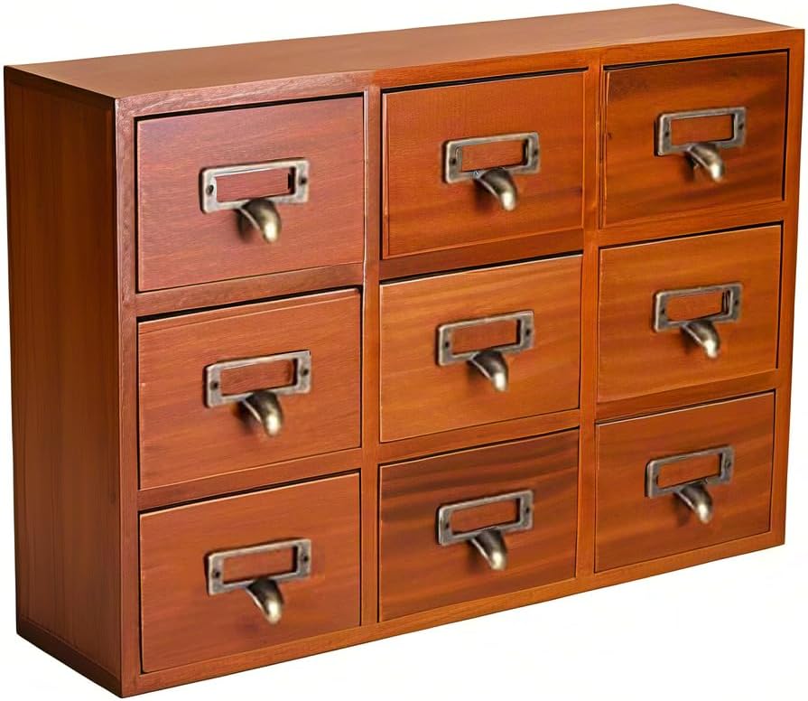 Vintage Apothecary Cabinet, 9 Drawers Wooden Organizer for Desktop, Small Chinese Medicine Cabinet