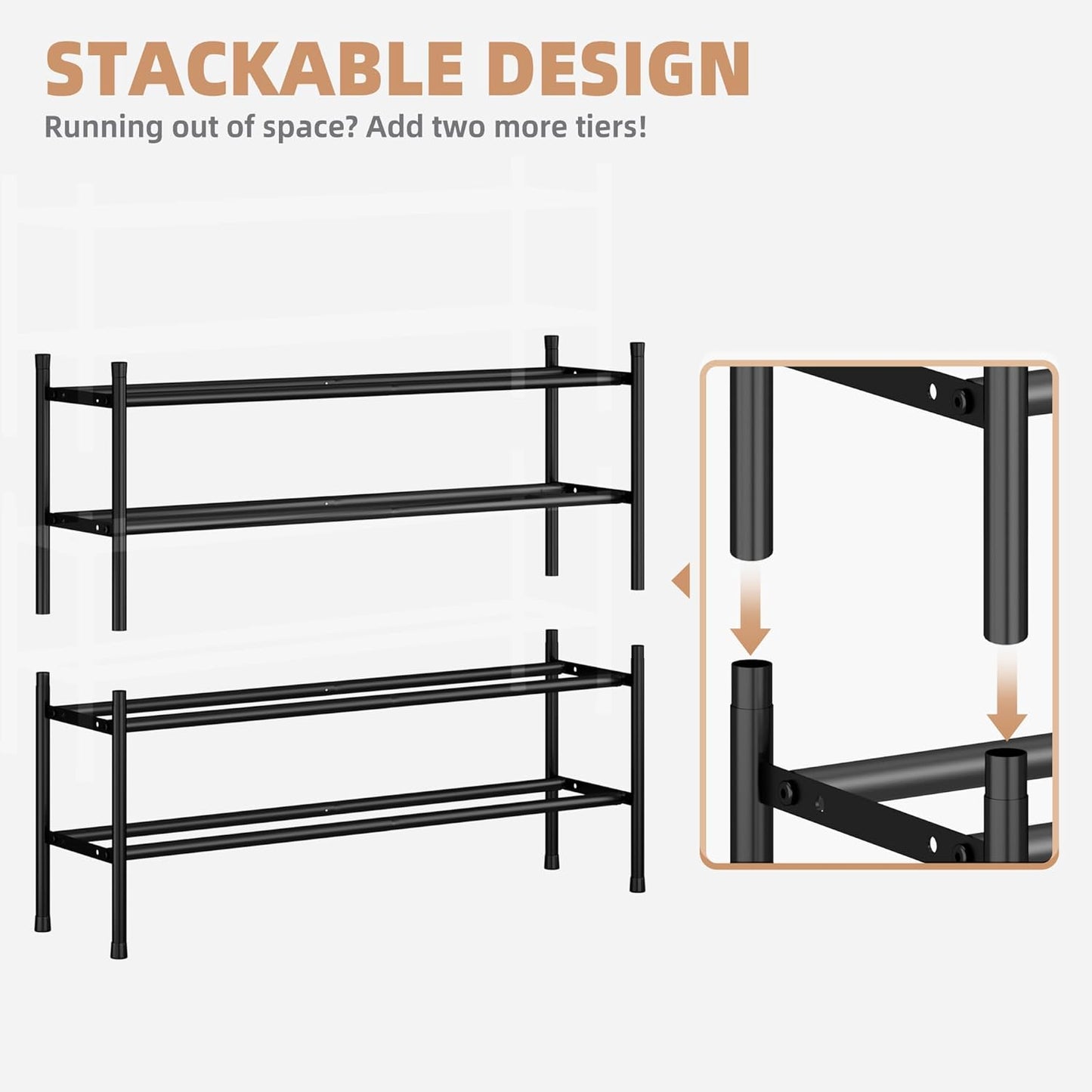 12 Closet, 2 STORAGE MANIAC Long Expandable Shoe Rack, Pairs Metal Wide Stackable Shoe Rack, Adjustable Shoes Shelf