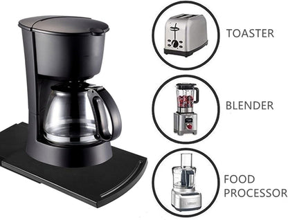 Kitchen Caddy Sliding Coffee Maker Tray Mat 12" - Blender Toaster Countertop Storage with Smooth Rolling Wheels (Black)