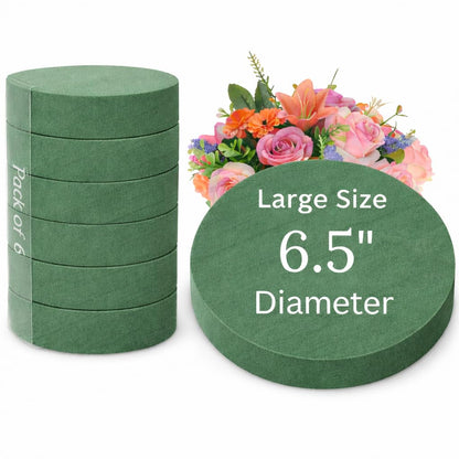 FLOFARE Pack of 6 Floral Foam Round Blocks for Flower Arrangements, Green Florist Flower Foam for Fresh & Artificial Flowers, 6.5" Wedding & Party Décor