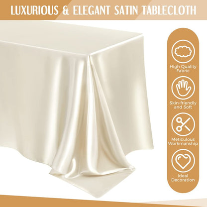 Lounsweer 8 Packs Satin Tablecloth 102 x 58 Inches Rectangle Table Cover Silk Smooth Fabric Party Table Cloth for Rectangle Parties, Holiday Dinner Wedding Banquet Decoration(Ivory)