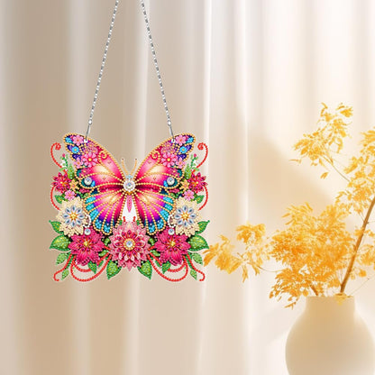 3Pcs DIY Hanging Diamond Art Pendant Kit Butterfly Dragonfly Fairy, Special Crystal Acrylic Diamonds Painting Ornament Kit for Adults, 5D Diamond Art Suncatchers Gem Painting Box Kit (Pink)