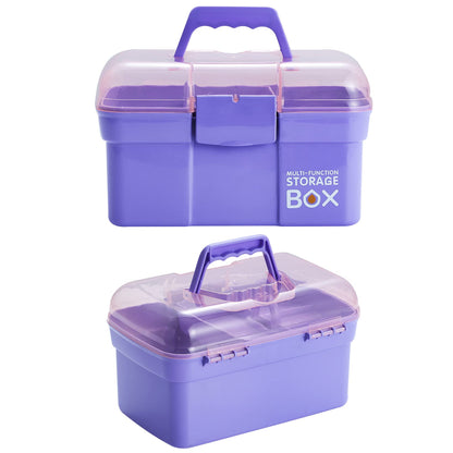 Kinsorcai 11'' Plastic Box Organizer with Removable Tray, Sewing Box Organizer (Purple)
