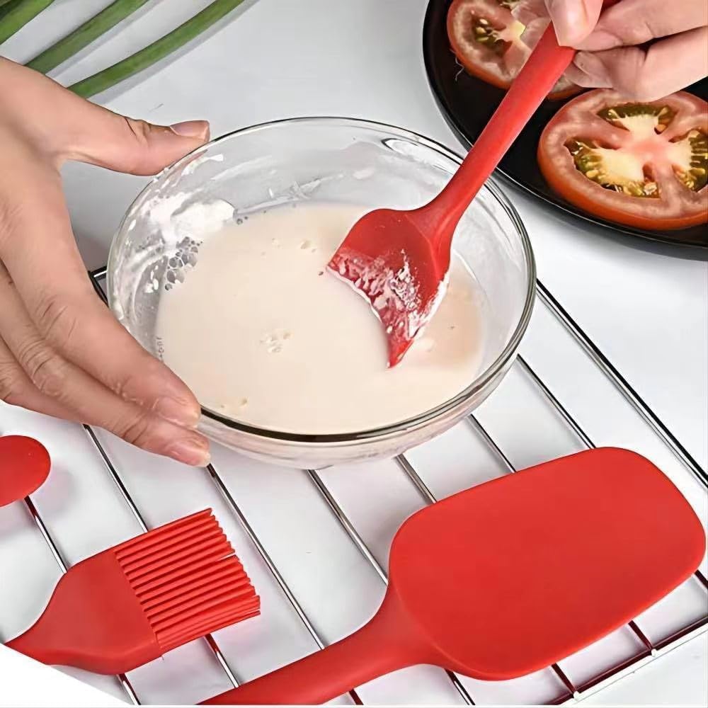 6 Pieces Silicone Spatula Set - Heat Resistant Kitchen Utensils, Food Grade Rubber for Nonstick Cookware (Red)