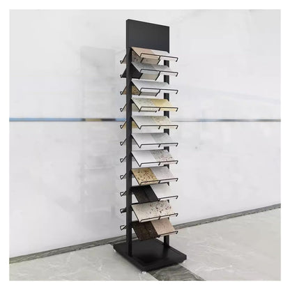 DFTWJMA Commercial Floor Tiles Sample Rack with Double-Side Shelf, Heavy Duty Retail Display Stand for Wooden Boards/Door Templates, Large Capacity & Space Saving,9x15.7x66.9in/23x40x170cm