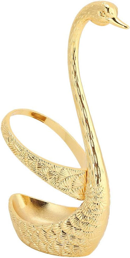 6pcs Coffee Spoon Set, Stainless Steel Mini Dessert Teaspoons with Swan Base Holder, Gold