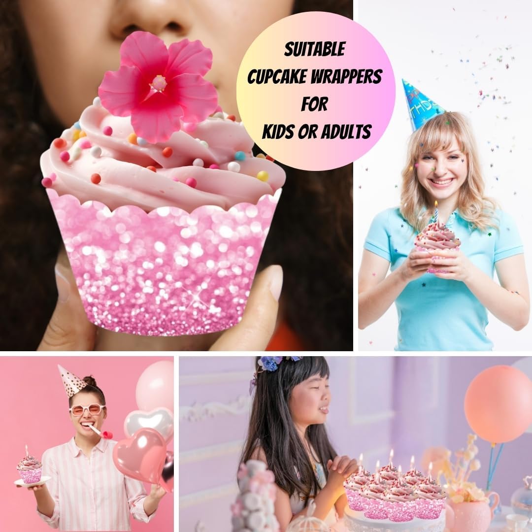 Andaz Press Party Cupcake Wrapper Decorations, Faux Pink and Lavender Purple Glitter, 24-Pack, Magical Unicorn Princess