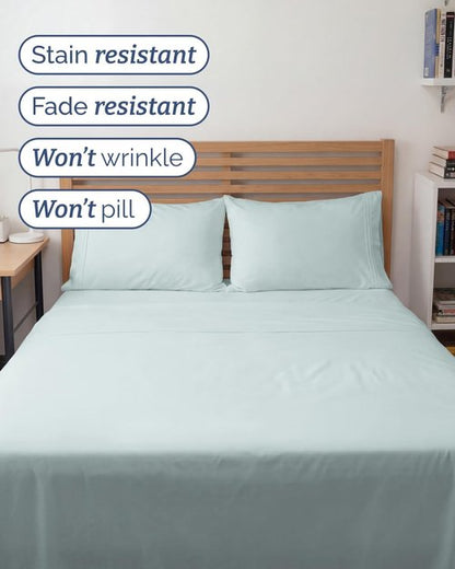 Full XL Bed Sheet Set by Hotel Luxury - Soft, Breathable & Cooling 4-Piece Bedding - Deep Pockets, Fade & Wrinkle Free - Ice Blue