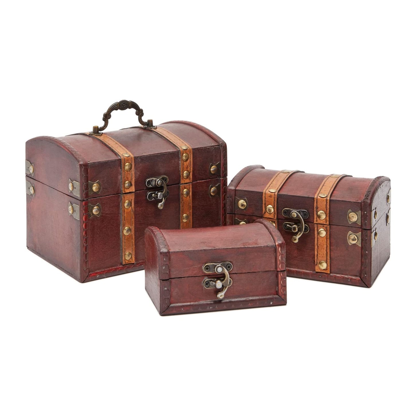 Juvale Treasure Chest Storage Boxes - Dark Brown Wood, Antique Style, Set of 3 - Pirate Chest Decor & Treasure Box for Classroom, Party Decorations & Kids Toy Organization