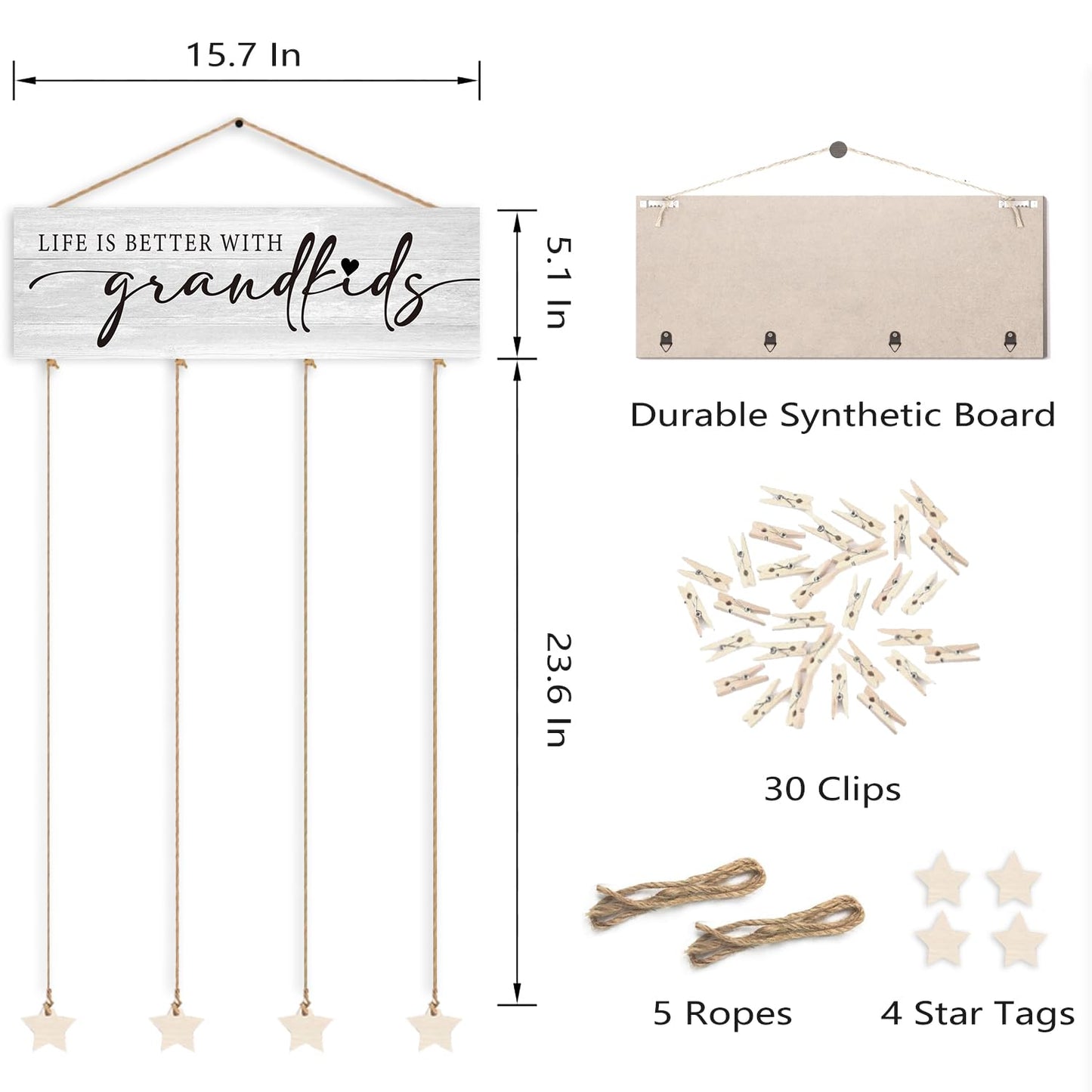 Orchroma Grandkids Picture Frames Collage Wall Decor,Photo Collage Frame for Wall,Gifts for Grandparent from Grandkids,Picture Hanging Kit,Grandkids Picture Board,Hanging Photo Display with Clips