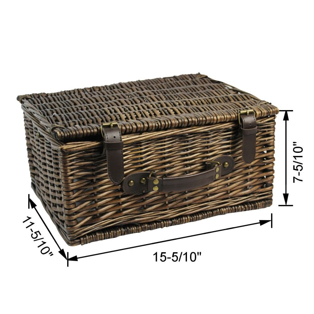 Wicker Picnic Basket for 2 with Waterproof Picnic Blanket, Picnic Set for 2 with Sand-Proof Beach Mat,Willow Hamper Service Set for Camping and Outdoor Party