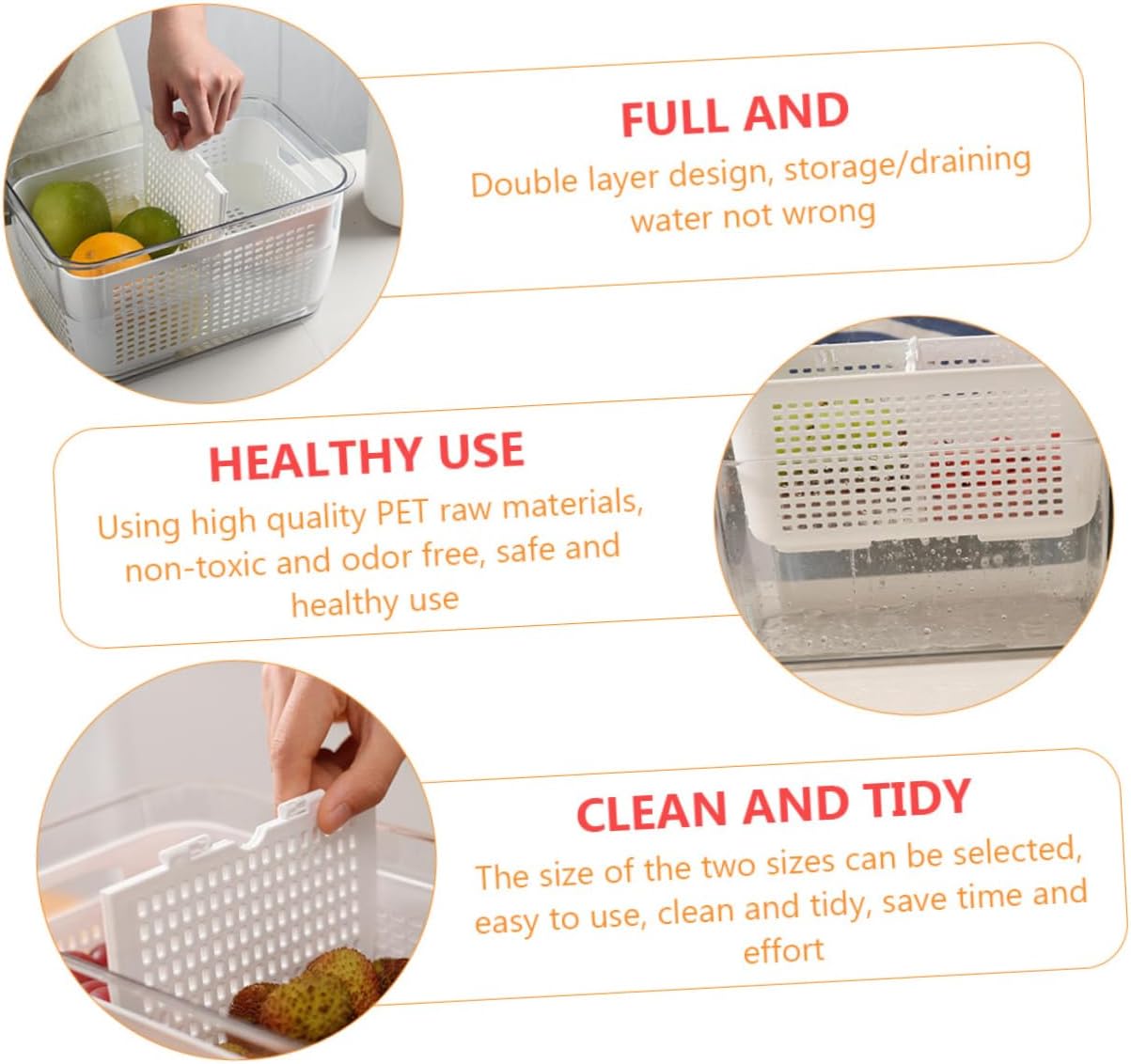 1pc Double Storage Basket, Plastic Drawer Organizer Box, Clear Over The Sink Colander Strainer Basket for Refrigerator