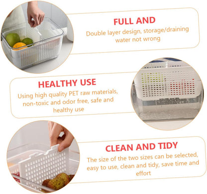 1pc Double Storage Basket, Plastic Drawer Organizer Box, Clear Over The Sink Colander Strainer Basket for Refrigerator