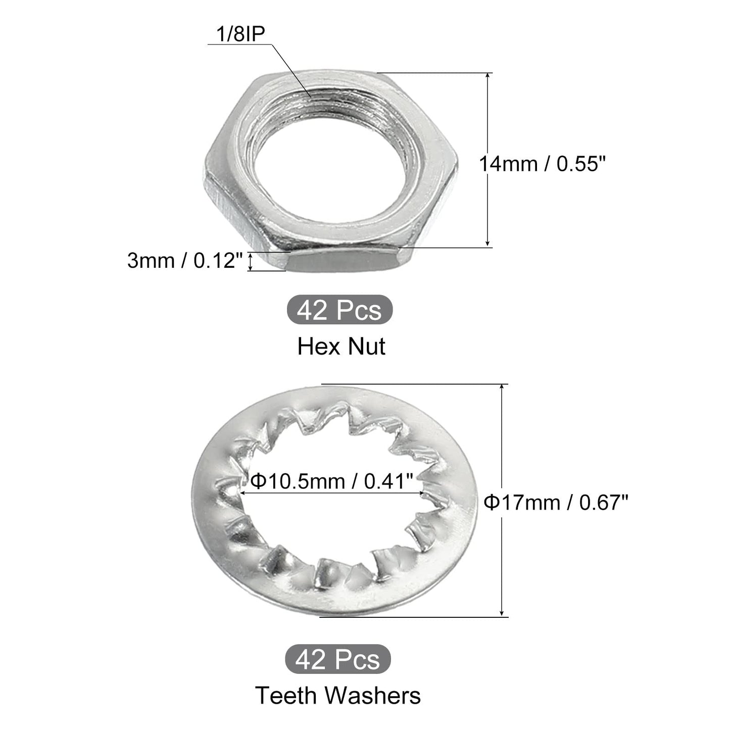 MECCANIXITY Lamp Pipe Kit with Lock Nuts Teeth Washers 1/8IP Thread Fasteners Assortment for Chandelier Ceiling Light Repair Assembly DIY Hardware, Pack of 126