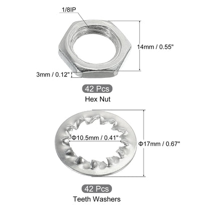 MECCANIXITY Lamp Pipe Kit with Lock Nuts Teeth Washers 1/8IP Thread Fasteners Assortment for Chandelier Ceiling Light Repair Assembly DIY Hardware, Pack of 126