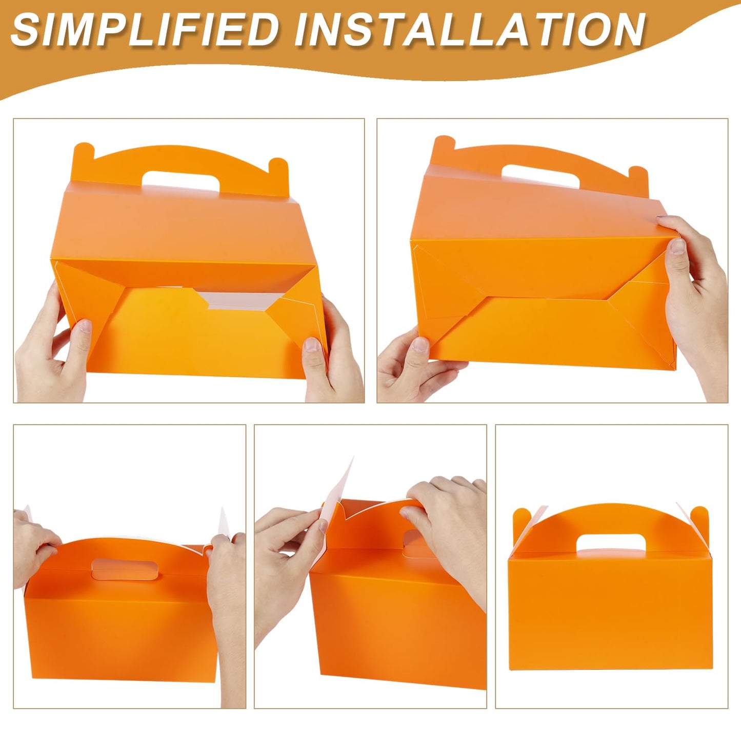 Grevo Brown Cardstock Gable Box with Handle, 12Pcs, 9.45"x5"x5" Durable & Sturdy Treat Boxes for Wedding, Baby Shower, Kids Birthday, Party Favor, Holidays Gifts