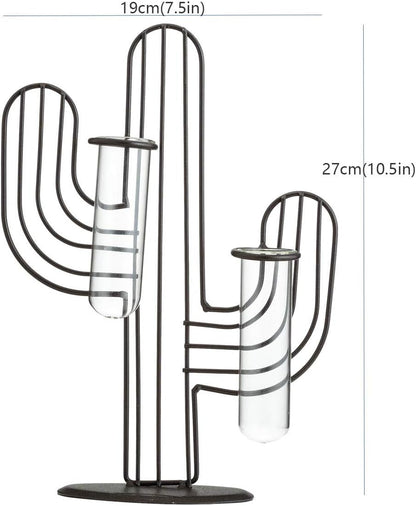 TJ Global Cactus Double Test Tube Vase Planter Holder, Plant Terrarium, Propagation Station, Metal Stand