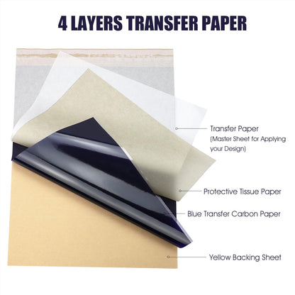 BIOMASER Upgraded Tattoo Transfer Paper,100 Sheets Tattoo Stencil Paper for tattooing,A4 size Tattoo Printer Paper 4 Layers Thermal Transfer Tracing Paper DIY Tattoos with Easy-Tear Perforation