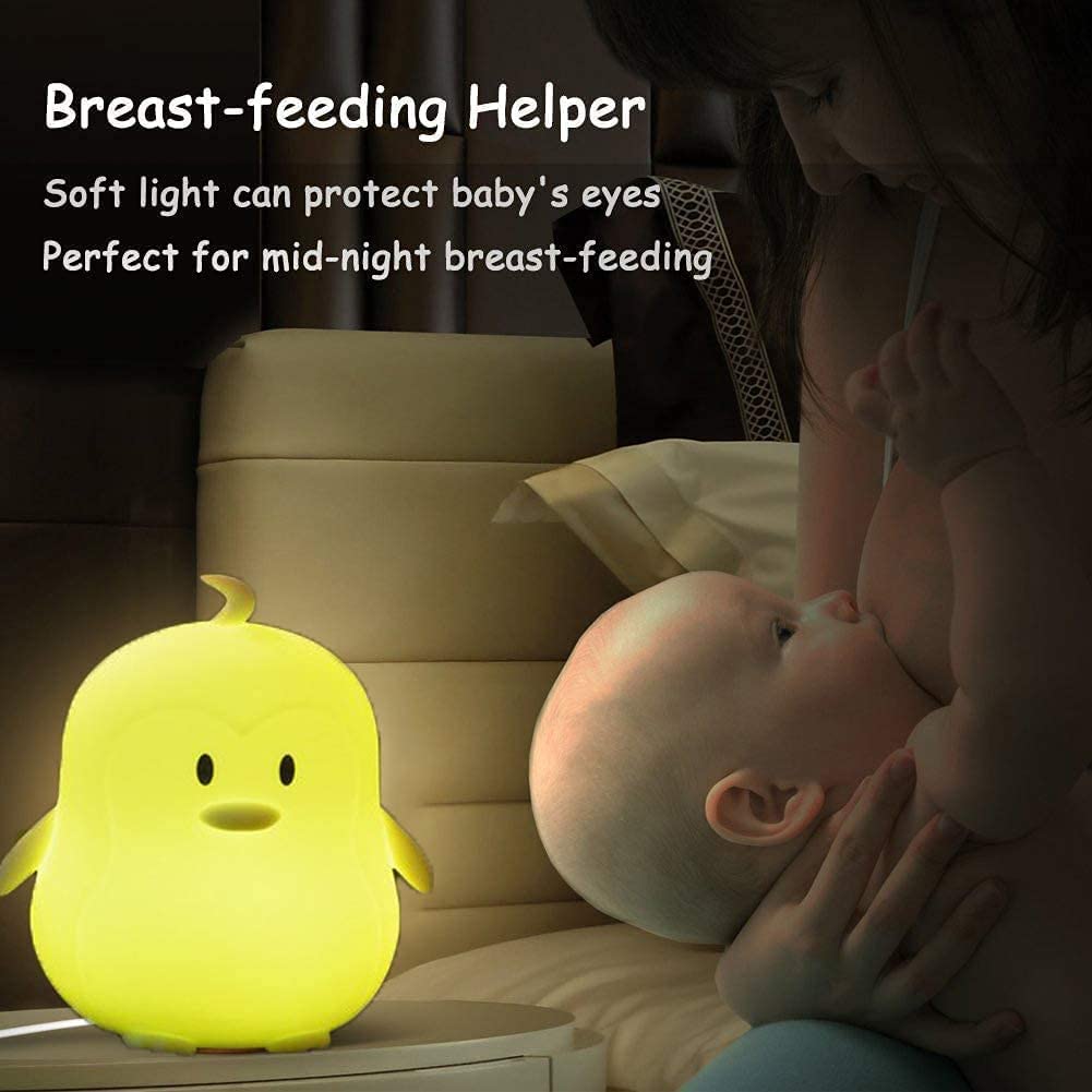 Tianhaixing Animal-shaped Big Night Light for Children/Adult, Rechargeable LED Soft Silicone (BPA Free) Bedside Lamp, Adjustable Brightness and 9 Colors by Touch Control & Remote Control (Big Penguin)