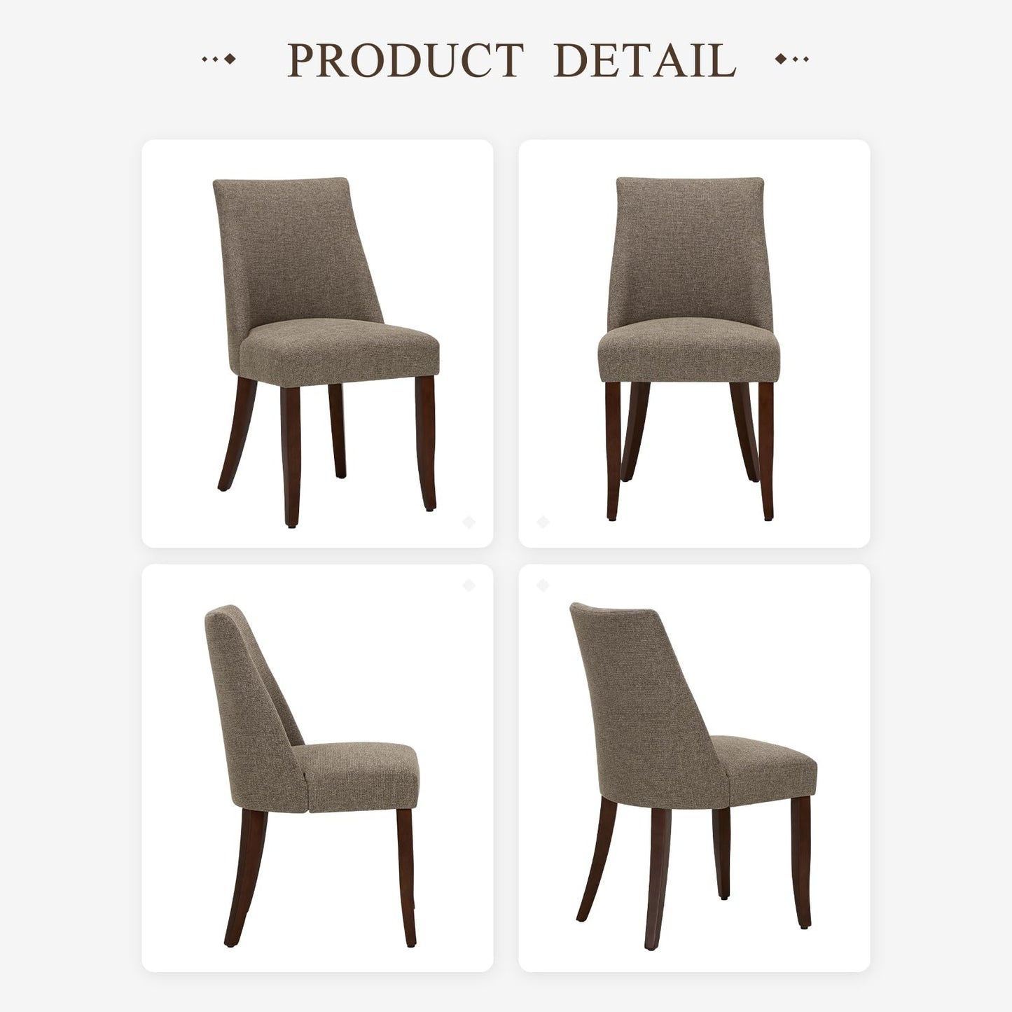 COLAMY Upholstered Dining Chairs Set of 4, Mid Century Modern Kitchen Chairs with Back, Farmhouse Fabric Side Dining Room Chairs with Wood Legs for Dining Room Restaurant, Brown