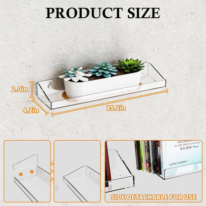 Regine Switzerland 15" Acrylic Floating Shelves - Stylish Wall-Mounted Bookshelves for Home Decor