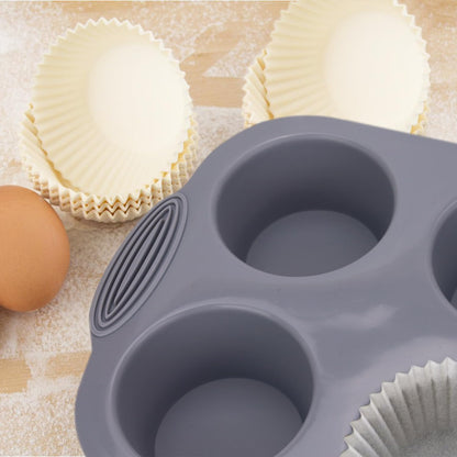 Baocuan Silicone Muffin Pan - 6-Cavity Nonstick Baking Tray for Muffins, Cupcakes, Brownies and More - Food Grade and BPA Free - Pack of 3 Colors (Gray, Orange, Peacock Blue)