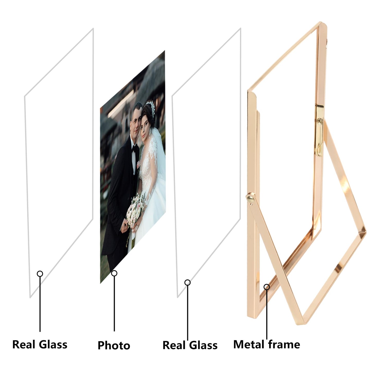 GorYeeFine Gold 6x8 Floating Photo Frame for(4x6'‘&5x7’'),Adjustable Tabletop/Shelf Picture Frames,4x6'' Premium Gift Floating Frame for Wedding,Thanksgiving,Christmas,Birthday,Home or Office Decor