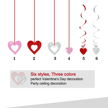 48 Pcs Valentine's Day Decorations Glitter Heart Hanging Swirls,Hanging Love Heart Swirls Wedding Party Supplies Decorations, Anniversary, Ceiling Decor.