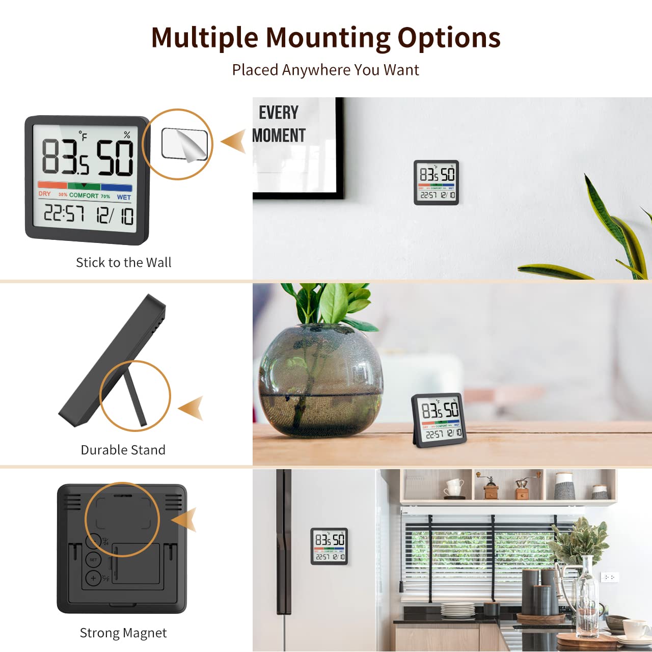 VOCOO Humidity Gauge Indoor Thermometer, Digital Indoor Humidity Sensor with Temperature Monitor