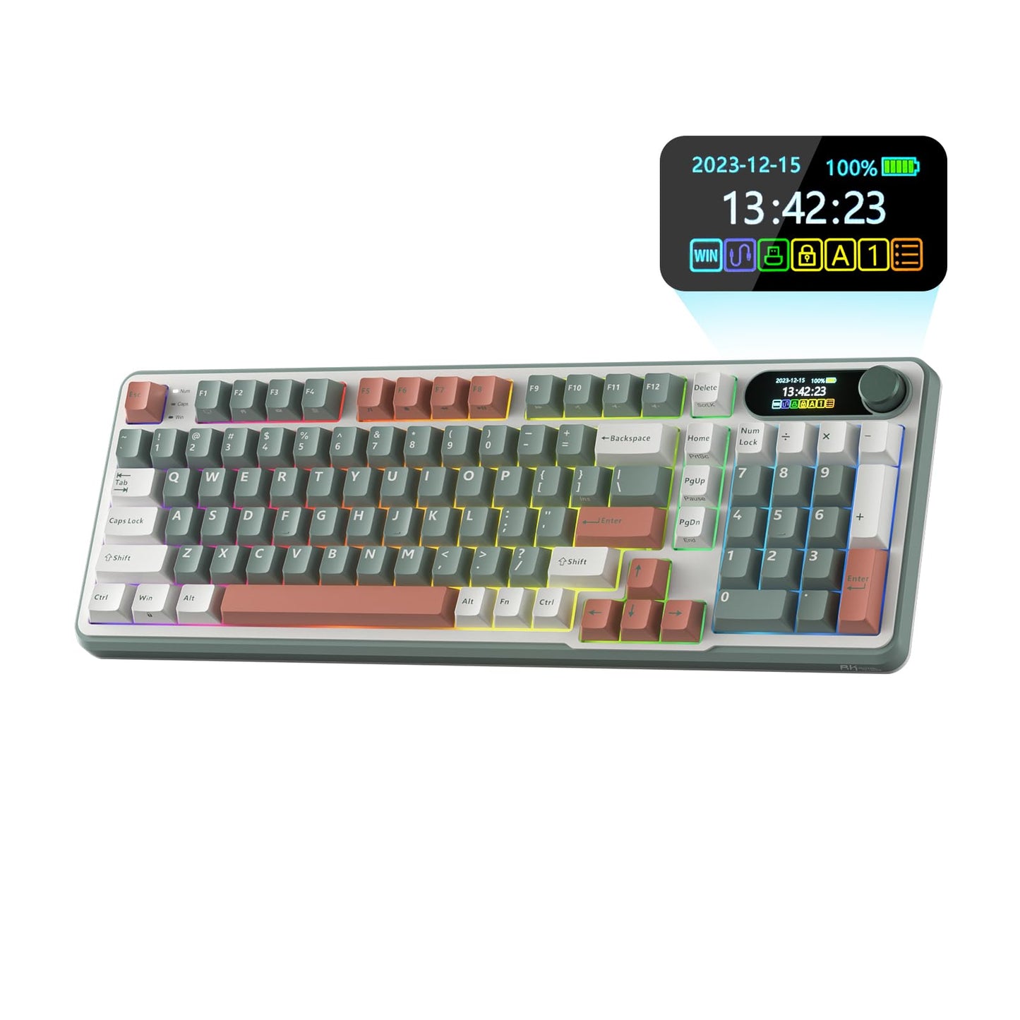 RK ROYAL KLUDGE S98 Mechanical Keyboard w/Smart Display & Knob, Top Mount 96% Wireless Mechanical Keyboard BT/2.4G/USB-C, Hot Swappable, Software Support, Creamy Sounding, 98 Keys