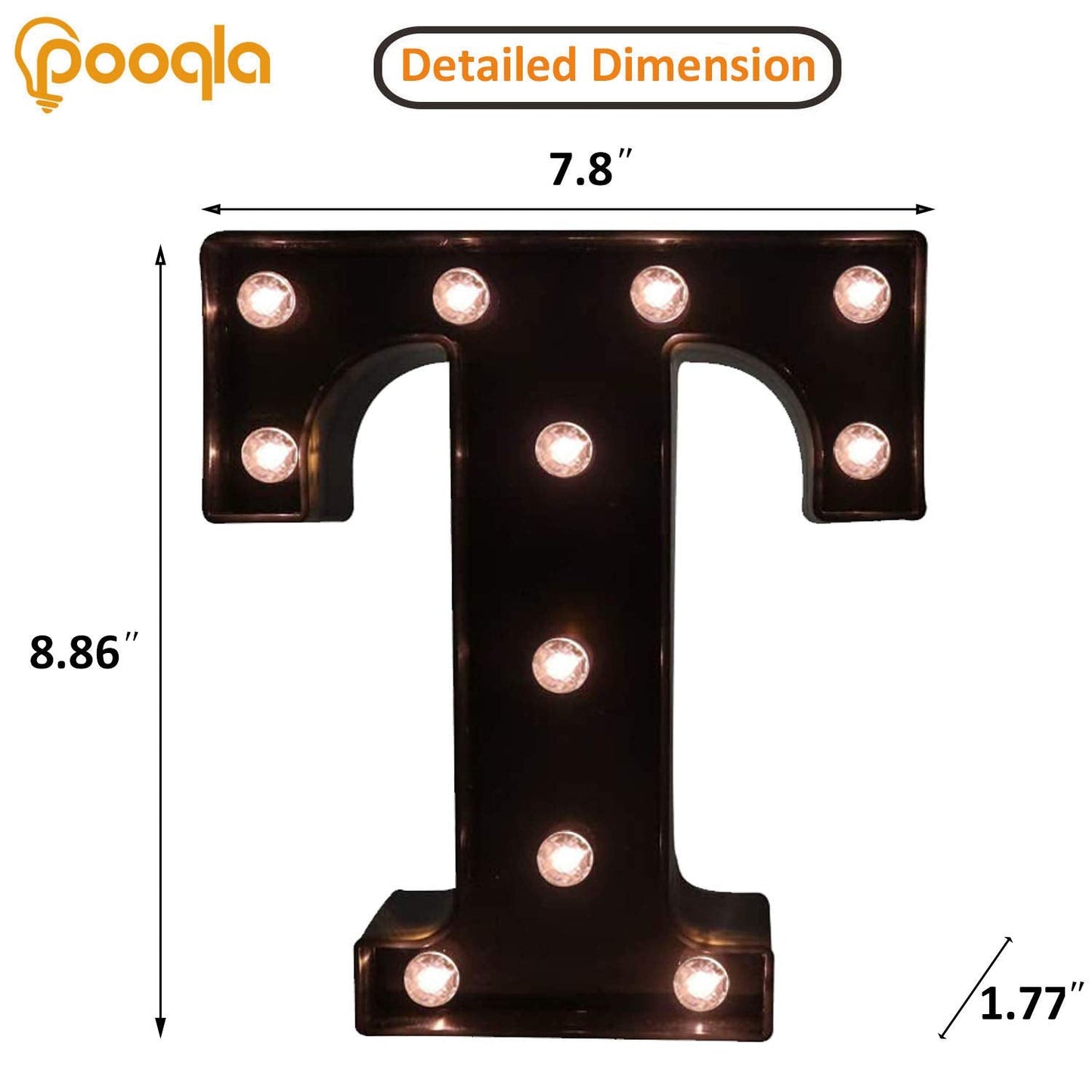 Decorative LED Illuminated Letter Marquee Sign - Alphabet Marquee Letters with Lights For Wedding Birthday Party Christmas Night Light Lamp Home Bar Decoration T, Black