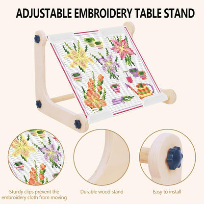 Adjustable Embroidery Table Stand, Cross Stitch Hoop Stand, Wood Embroidery Holder for Lap or Table Top Cross Stitch or Tapestry Needlepoint Embroidery, 2 Sizes Rod ( 11.8" and15.75)