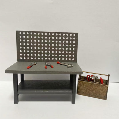 1:12 Dollhouse Miniature Tool Workbench with Accessories Miniature Dollhouse Garage Garden Furniture (Darkgreyworkbench)