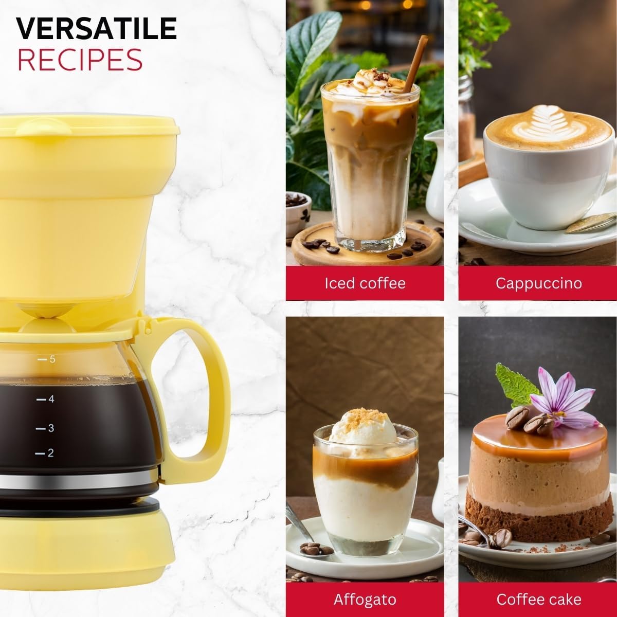 Holstein Housewares 5 Cup Drip Coffee Maker, User Friendly with Permanent Filter, Yellow