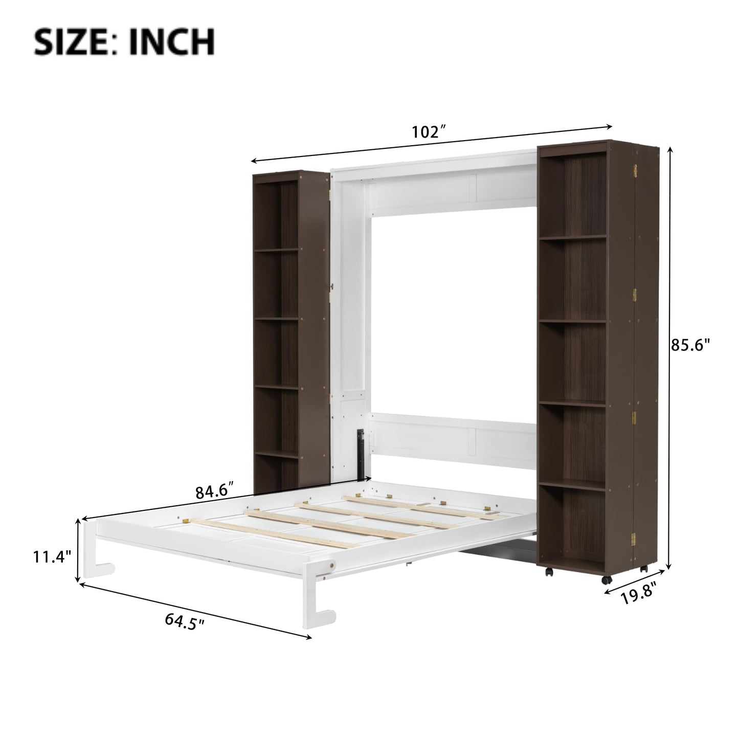 Ball & Cast Murphy Bed Queen Size,Wood Hidden Wall Bed with 2 Sides Push-Pull Foldable Storage Cabinets, Multifunctional Cabinet Bed Frame for Bedroom,Guest Room,Space Saving,Espresso