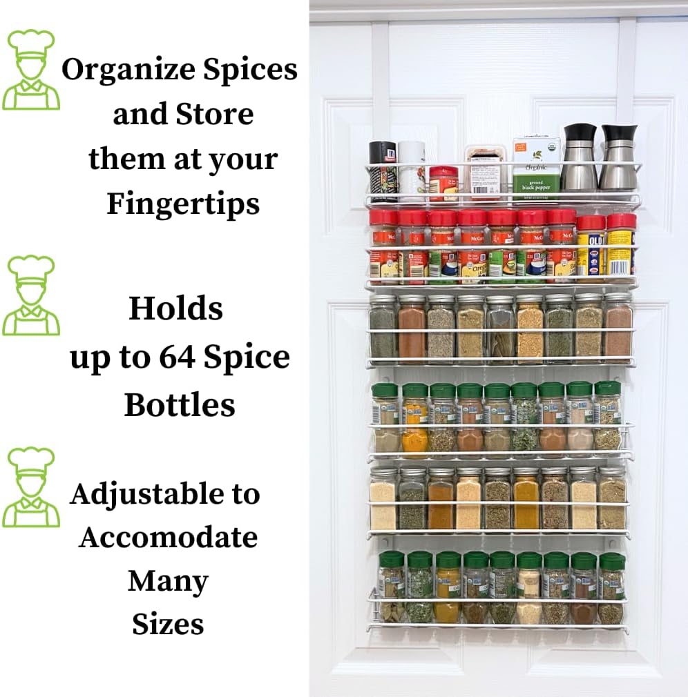 Evelots Over the Door Pantry Spice Rack Organizer, 6 Tier Adjustable Metal Baskets for Kitchen and Bathroom Storage