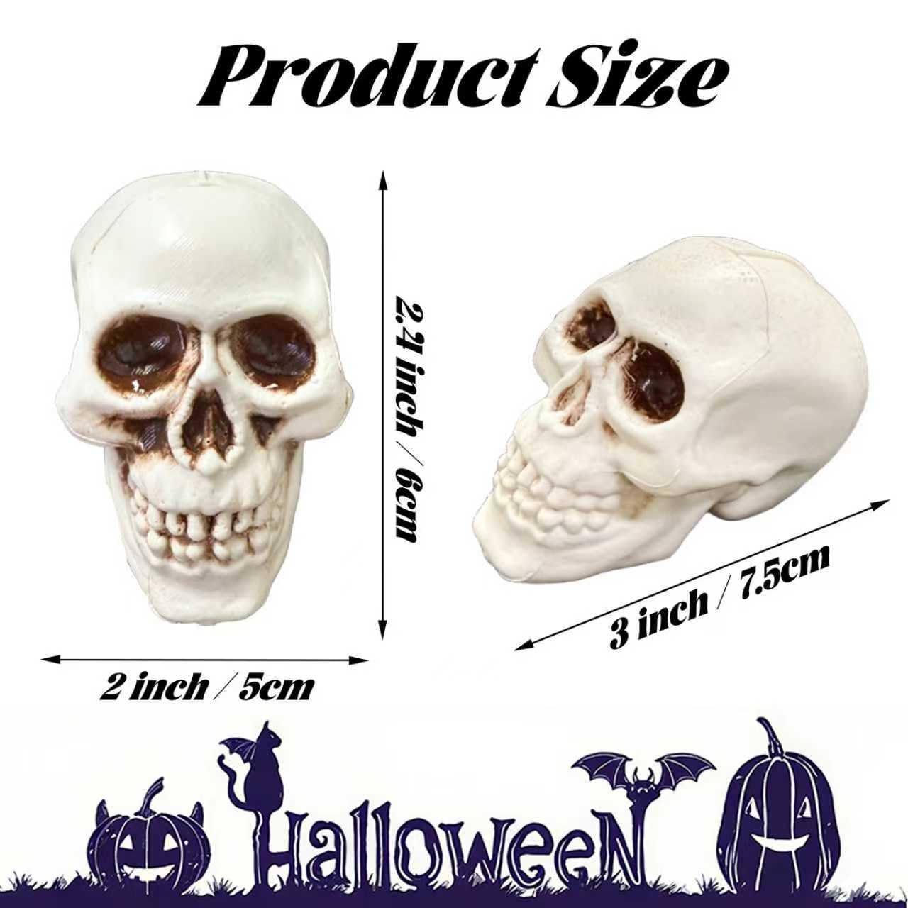 Zonlianxin Realistic Small Skeleton Heads 10pcs, Spooky Plastic Skulls for Halloween Decorations, Haunted House Props, Garden & Party Table Decor