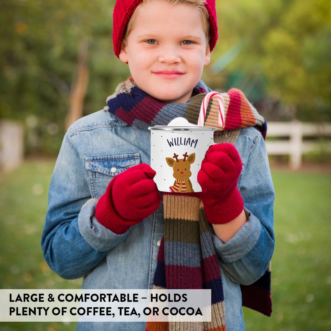 11Oz. 1-Pack Andaz Press Personalized Kids Christmas Hot Chocolate Stainless Steel Campfire Coffee Mug, Adorable