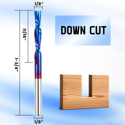HQMaster Downcut Bit 1/8" Shank Down Cut Spiral CNC Router Bits End Mill Tungsten Carbide Milling Cutter Set 5 Pack (1/8" Cutting Diameter)