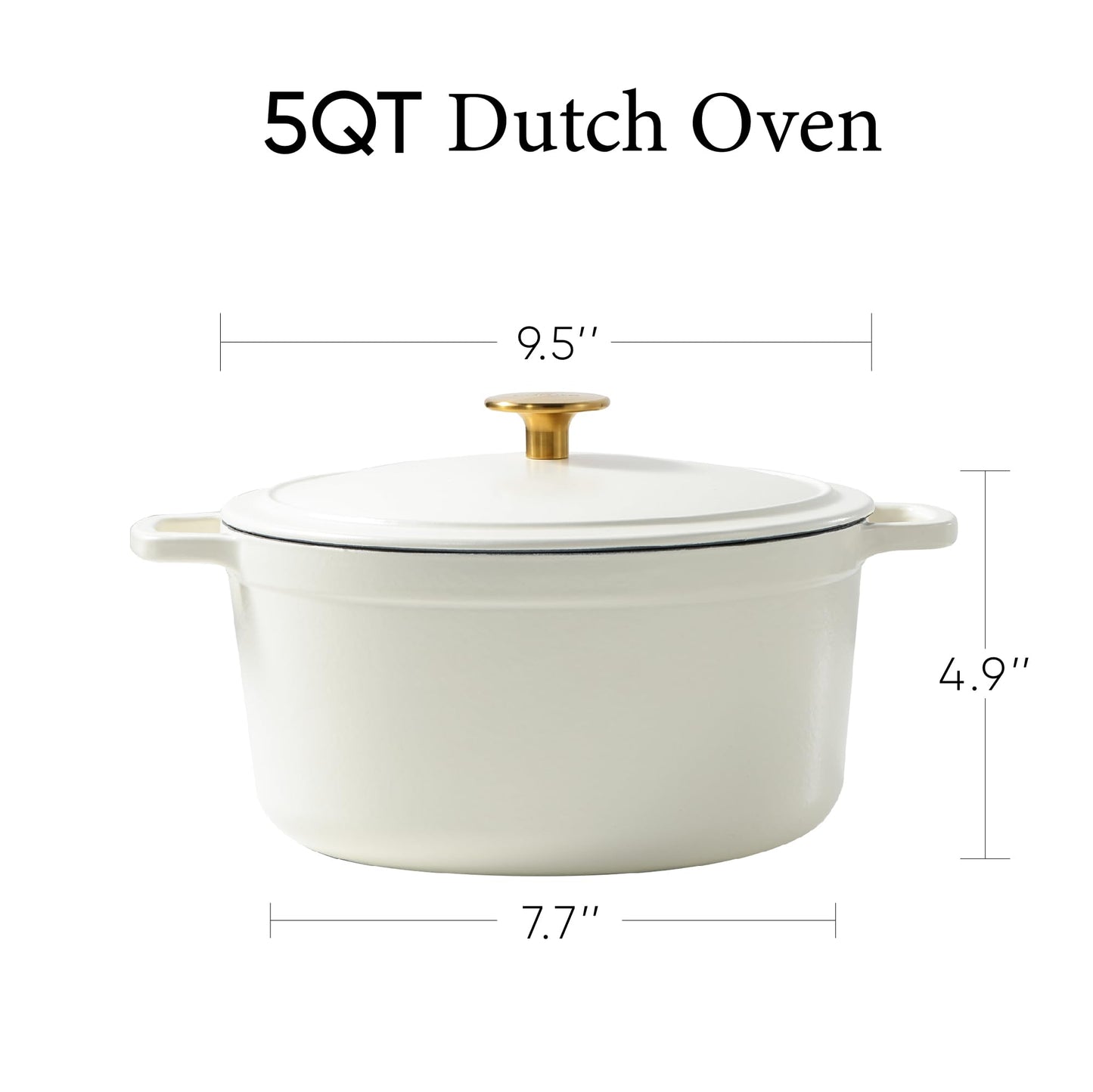CAROTE 5QT Enameled Cast Iron Dutch Oven Pot with Lid, Heavy-Duty Dutch Oven for Sourdough Bread Baking, Braising, Stews, Roasting, Healthy & Non-Toxic, Dual Handles, All Stovetop Compatible, Oven Safe up to 500° F, Cream White