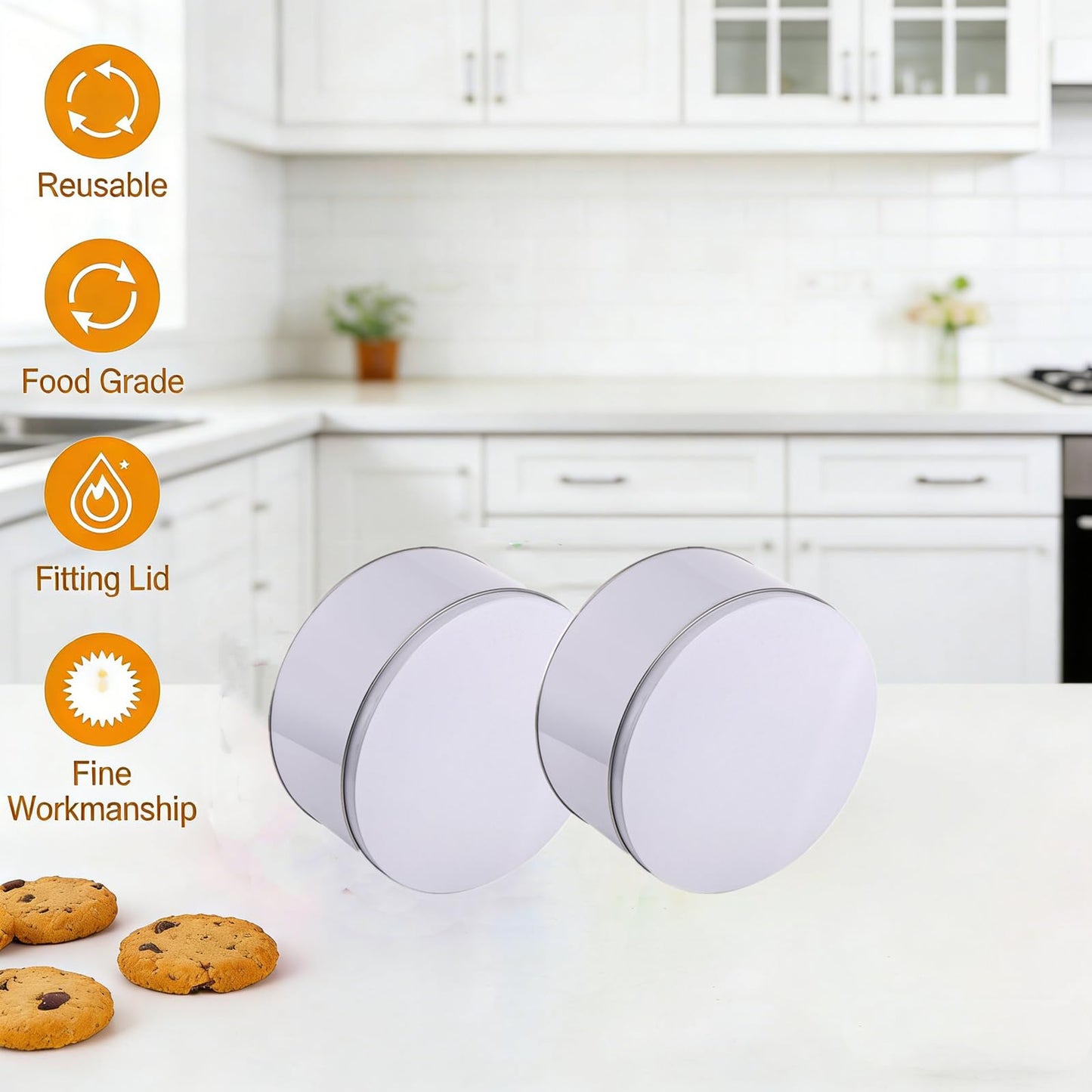 Yopay 3 Pack Cookie Tin with Lid, Round Sturdy Gift Tin, White Baking Cake Container for Storing Patisseries, Snack, Chocolate, Easter, Special Occasion, Holidays, 7" Wide by 3.2" Tall