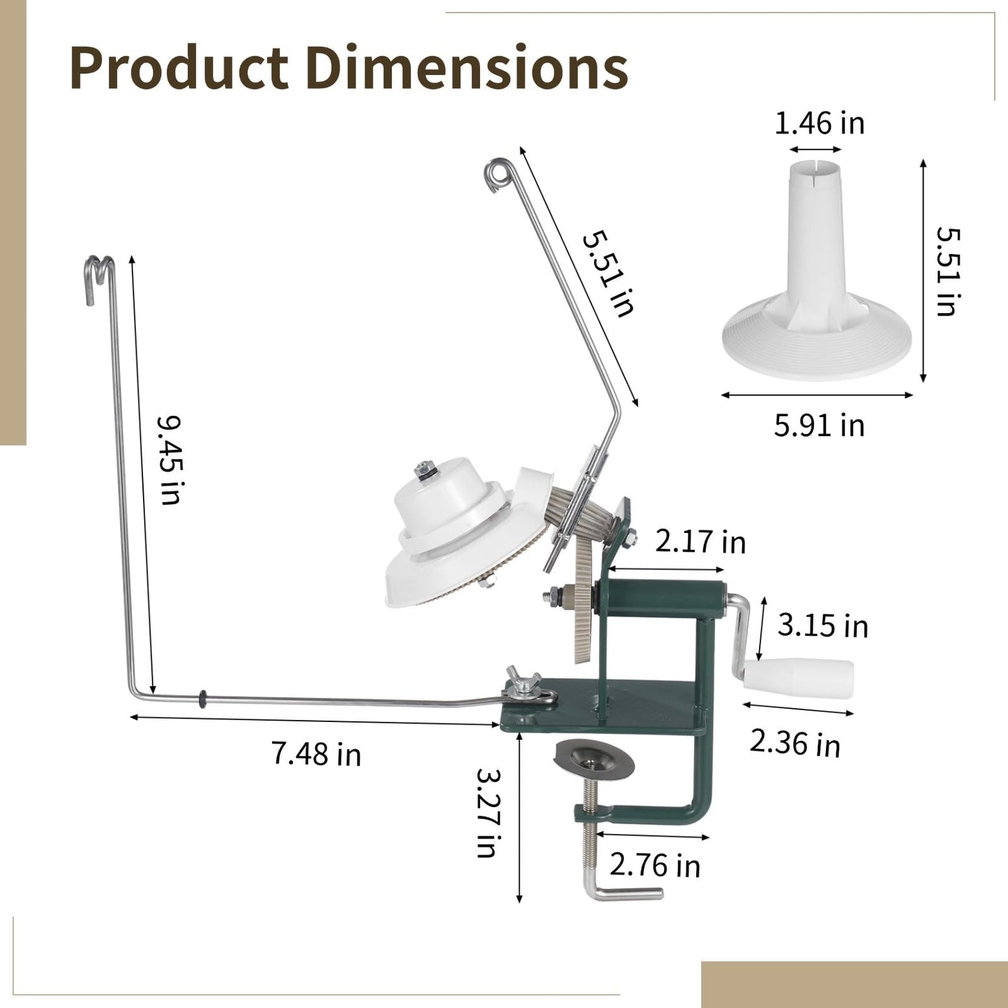 Yarn Winder for Crocheting - Yarn Ball Winder Manual with Sturdy Metal Base & ABS Gear, Upgraded Clamp, Easy Table Installation, Anti-Tangle, Size 13.9 x 3.3 x 3.3 in