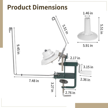 Yarn Winder for Crocheting - Yarn Ball Winder Manual with Sturdy Metal Base & ABS Gear, Upgraded Clamp, Easy Table Installation, Anti-Tangle, Size 13.9 x 3.3 x 3.3 in