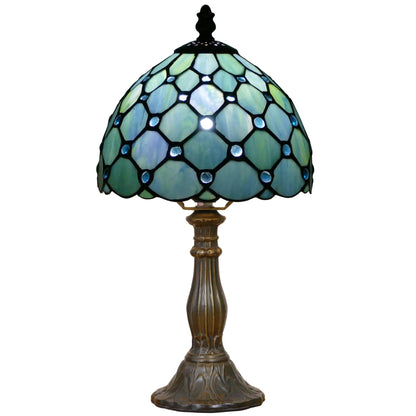 WFAYNTIFL Small Tiffany Lamp Mini Stained Glass Table Lamp Sea Blue Pearl Style Bedside Accent Lamp Memory Sympathy 8X14.5 Inch