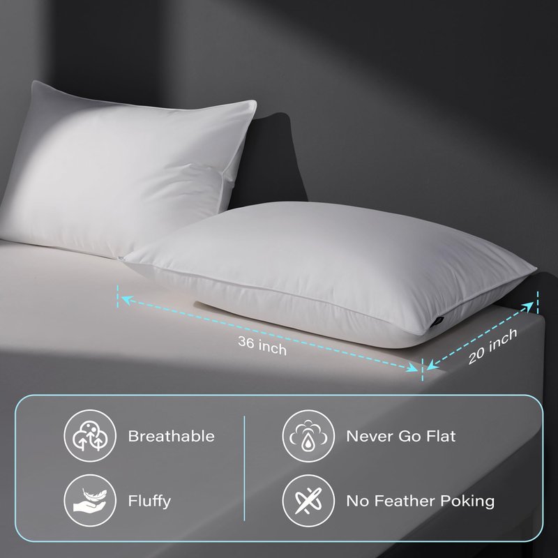 DOWNSTORIA Goose Feather Down Pillow King Size Set of 2, Hotel Collection Bed Pillows for Sleeping, 2 Pack, Down Surrounded Soft Medium Firm Pillows for Side Back Sleepers 20 x 36 in.