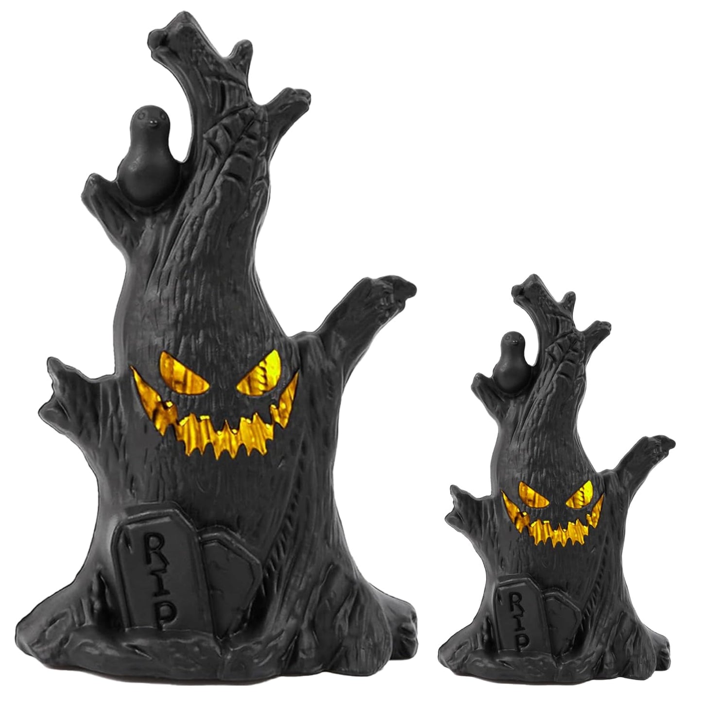 Lifnatty Halloween Tree Lights Decorations 2 Pack – Haunted Tree with Glowing Eyes, Battery Operated Halloween Tabletop Decorations for Home, Mantel, Party & Indoor Haunted House Decor