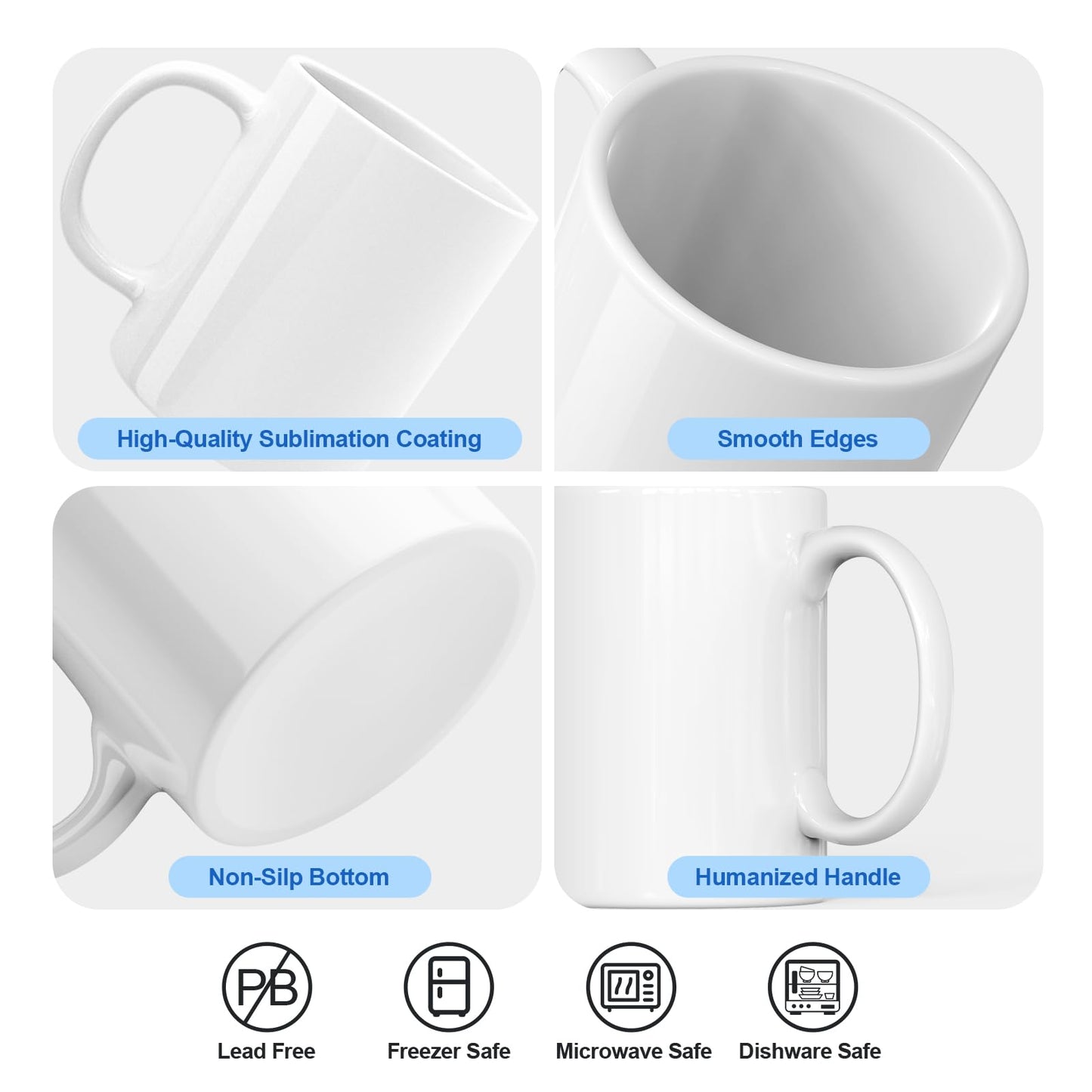 Dmsky Sublimation Coffee Mugs Tazas Para Sublimar 11 oz Blank Bulk Coffee Mug White Ceramic Photo Cups With Box, Heat Tape, sublimation paper Ideal for Crafts Printing Set of 12
