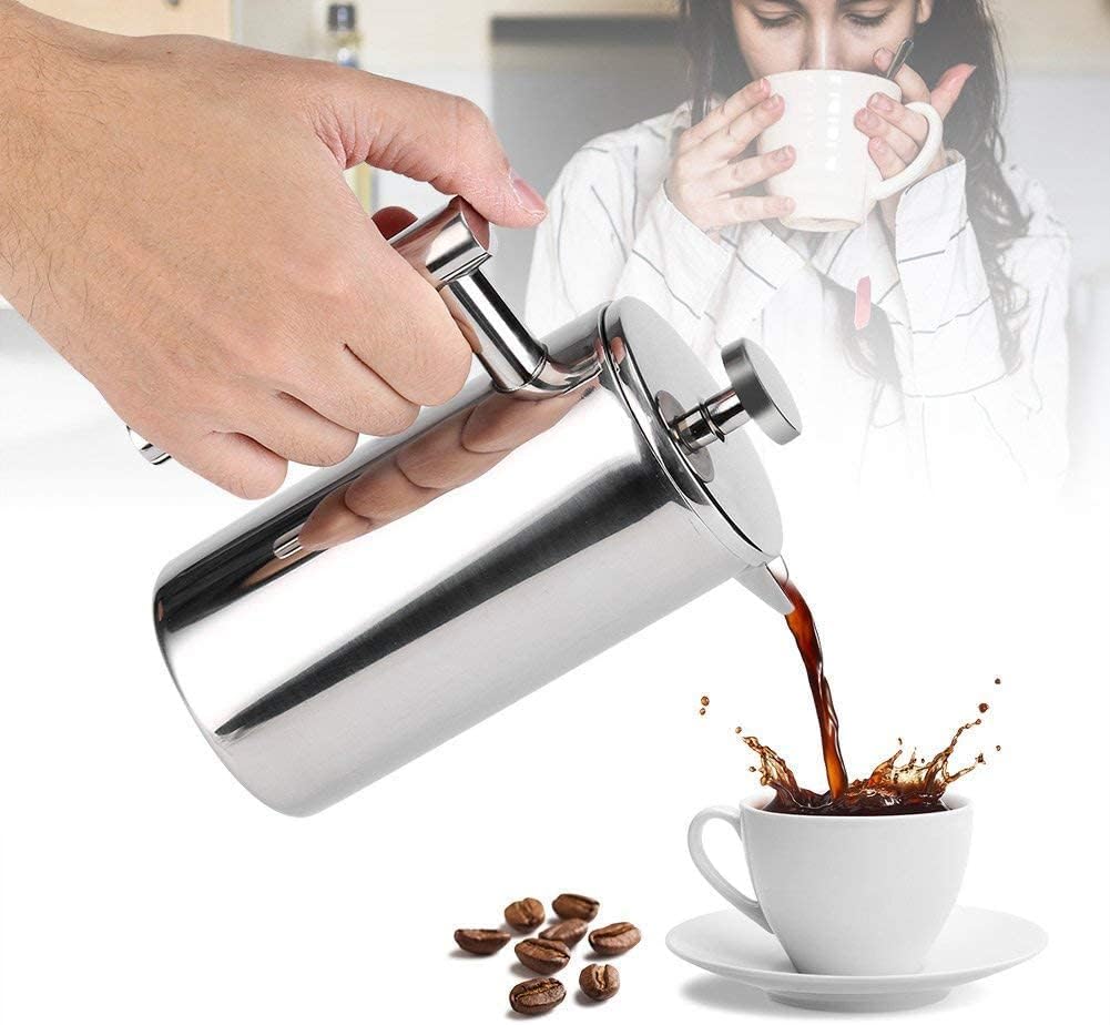 Small French Press Coffee Maker, 12OZ/350ML Stainless Steel Insulated Coffee Press with 2 Filters, 0.35 Liter (Silver)