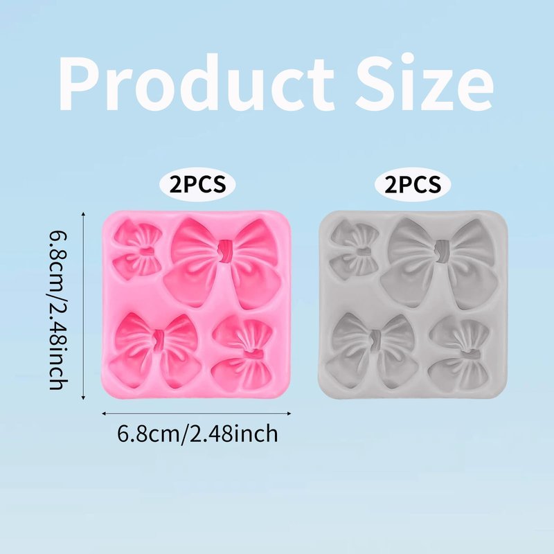 4Pcs Silicone Bow Molds for Cakes, Cupcakes, Chocolate, Candy, Sugar Craft, and Resin Crafts - Pink and Gray Bow Mold Set